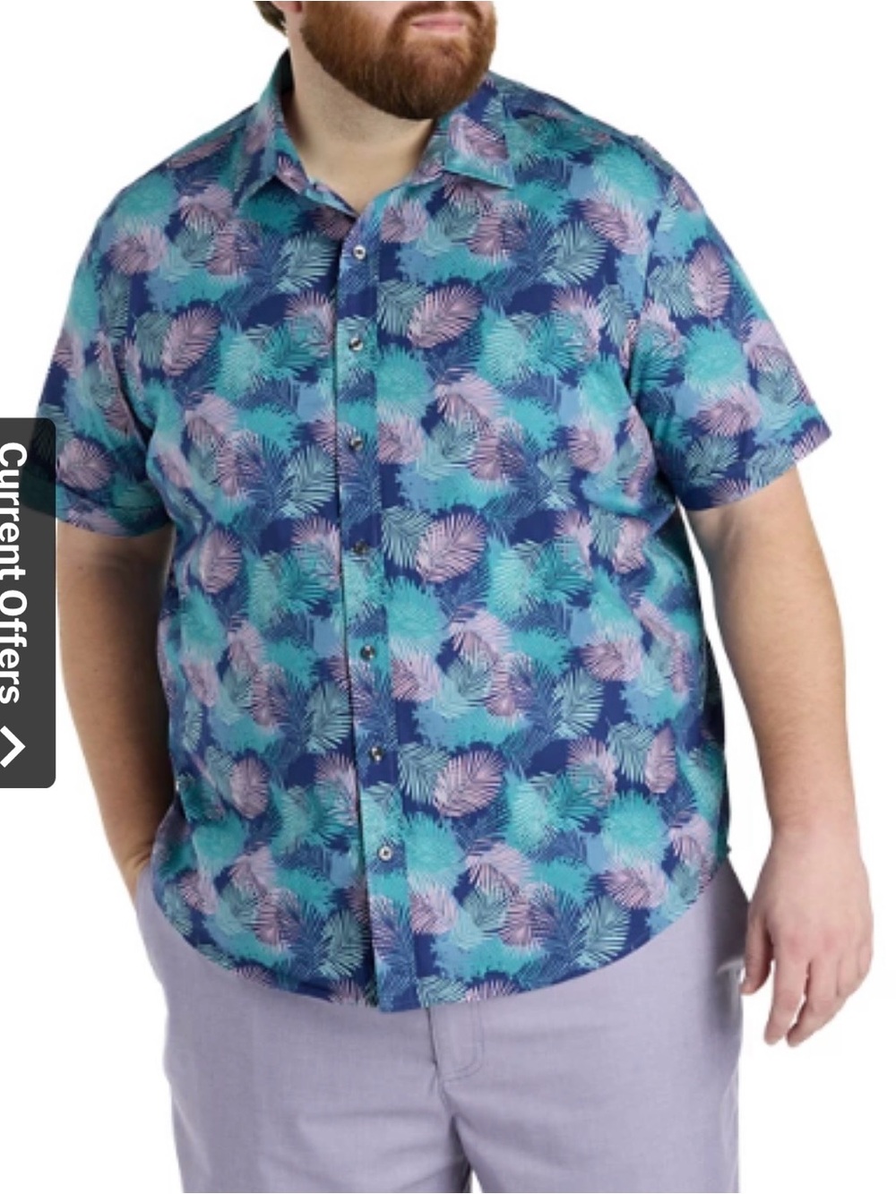 Synrgy DXL Men’s 3XL Tropical Leaf Print Stretch Button Down Shirt